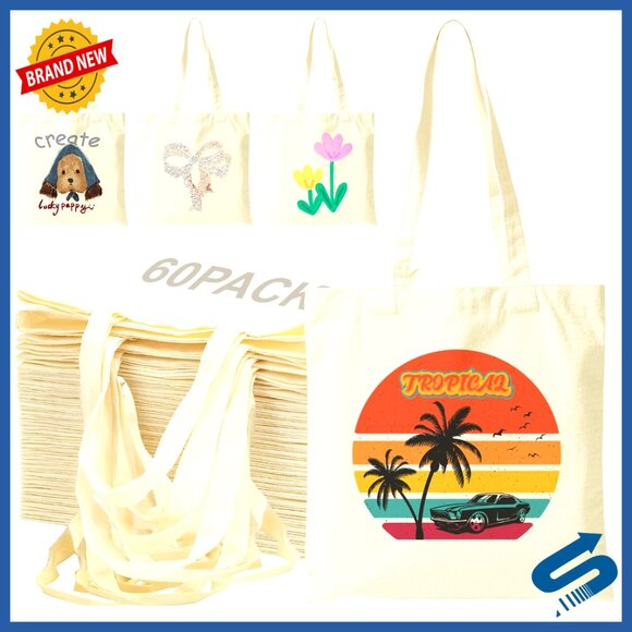 Canvas Tote Bags Bulk DIY Crafting Sublimation Heat Transfer Personalized Gifts